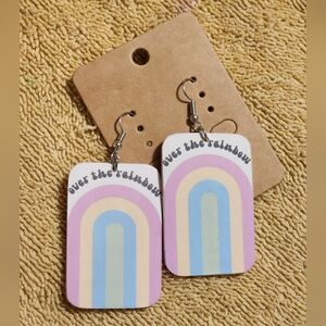 Hand crafted Wooden printed rainbow earrings